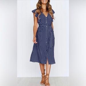 Blue and white polka dot sailor dress size XL